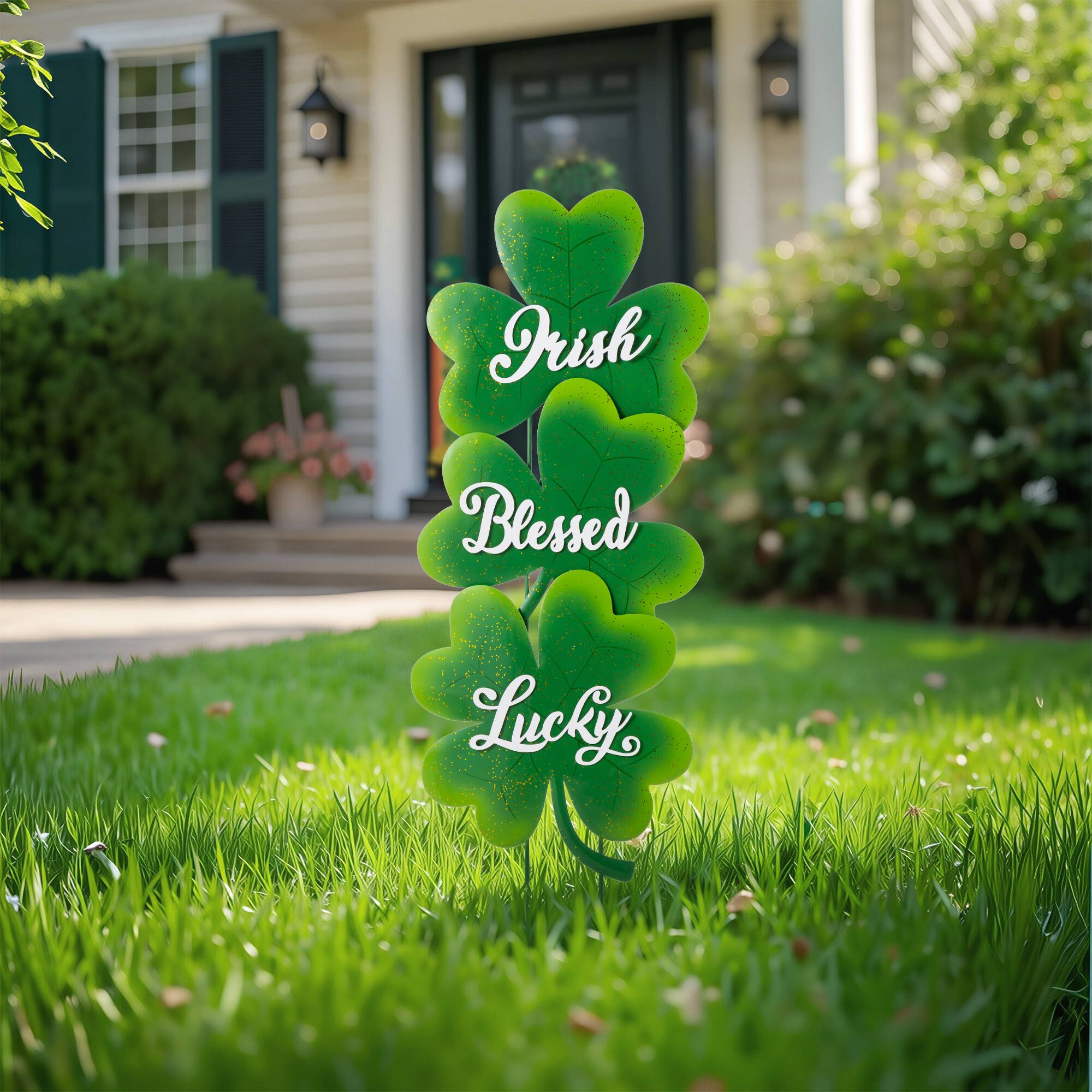 Glitzhome® 36.75" St. Patrick's Metal Shamrock Yard Stake Set